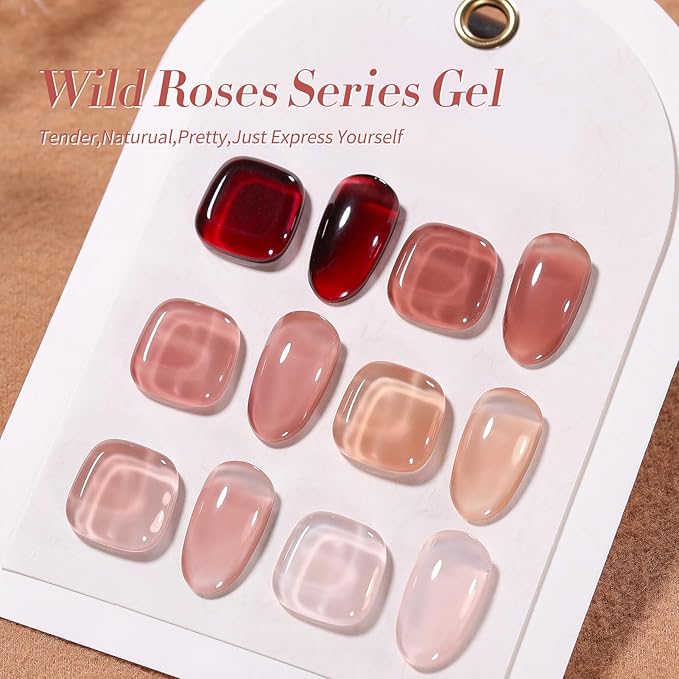 Born Pretty Jelly Burgundy Gel Nail Polish Blood Wine Red Nude Pink Gel Polish Sheer Transparent Halloween Gel Polish Kit Wild Rose for Salon Manicure and Nail Art DIY at Home 6Colors-VivaGrace Women