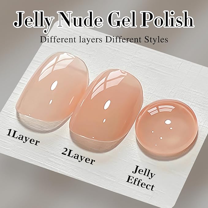 Double Rhythm Translucent Gel Polish Sheer Neutral Natural Light Milky Same Color Same Bottle 15ML Jelly Nail Polish Nail Art DIY at Home (Peach Cream-A1413)-VivaGrace Women