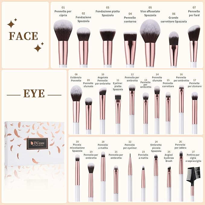 DUcare Makeup Brushes Set Professional 27Pcs Makeup Brushes Premium Synthetic Kabuki Foundation Blending Face Powder Blush Concealers Eye Shadows Make Up Brushes Kit White-VivaGrace Women
