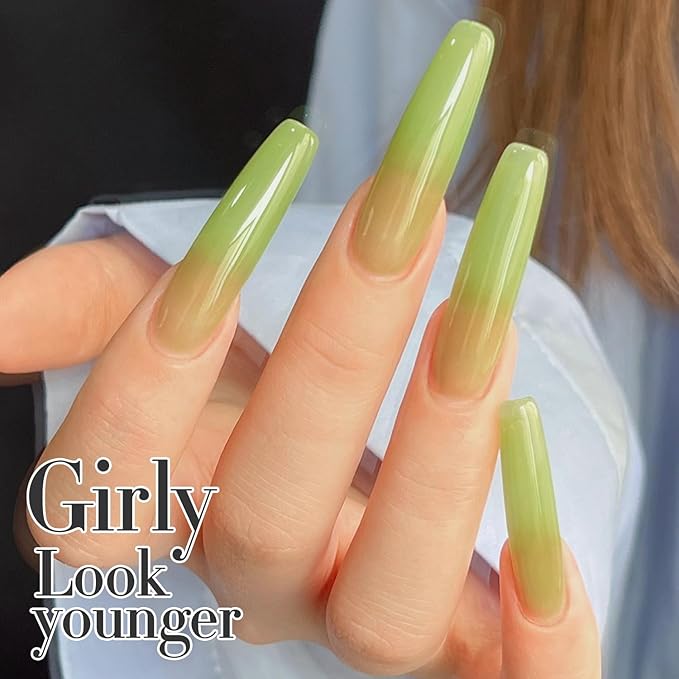 Double Rhythm Translucent Gel Polish Sheer Neutral Natural Light Milky Same Color Same Bottle 15ML Jelly Nail Polish Nail Art DIY at Home (Green-A1408)-VivaGrace Women