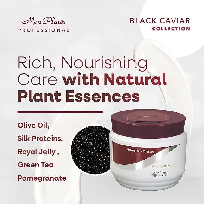 Mon Platin Professional Hair Mask, 500ML - Deep Conditioning for Dry, Colored, Damaged Hair with Black Caviar & Natural Silk Protein, SLS/Salt Free-VivaGrace Women