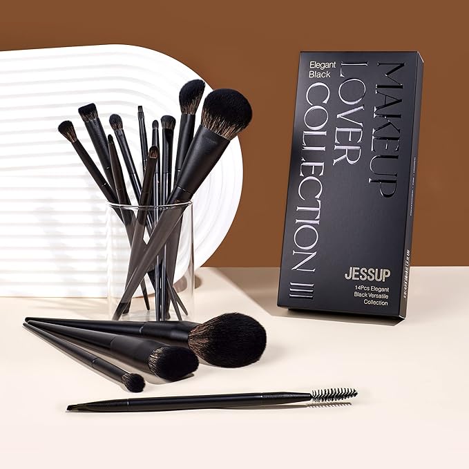 Makeup Brushes Set Jessup Make up Brushes 14Pcs Black Kabuki Foundation Eyeshadow Contour Concealer Powder Eyeliner Crease Eyebrow Blending Brush, T336-VivaGrace Women
