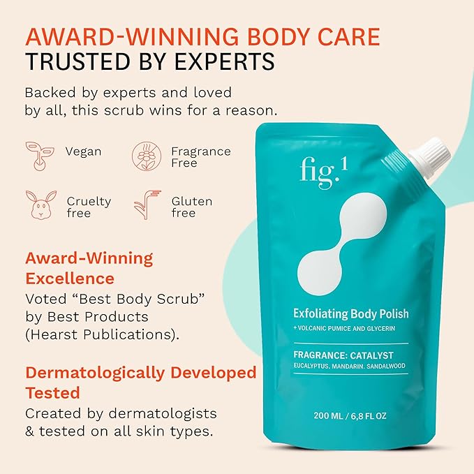 Fig.1 Exfoliating Body Scrub, Polish for Rough & Dead Skin, Keratosis Pilaris, Strawberry Skin, Volcanic Pumice, Glycerin, Eucalyptus Fragrance, Skin Smoother, Body Wash Scrub, 200 ml-VivaGrace Women