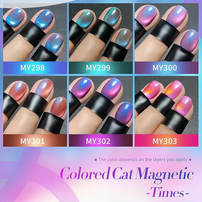 Born Pretty Magnetic Gel Nail Polish Set,Purple Blue Cat Magnetic Eye Gel Jelly Glass Crystal Magnetic Gel Polish Nail Art Manicure Kit 6PCS-VivaGrace Women