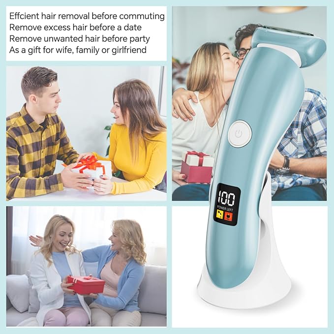 Electric Shaver for Women, Bikini Trimmer Wet & Dry Use, Body Hair Removal, Electric Razors for Leg Armpit Public Painless, Cordless Rechargeable Trimmer, Detachable Head, with LED Light-VivaGrace Women