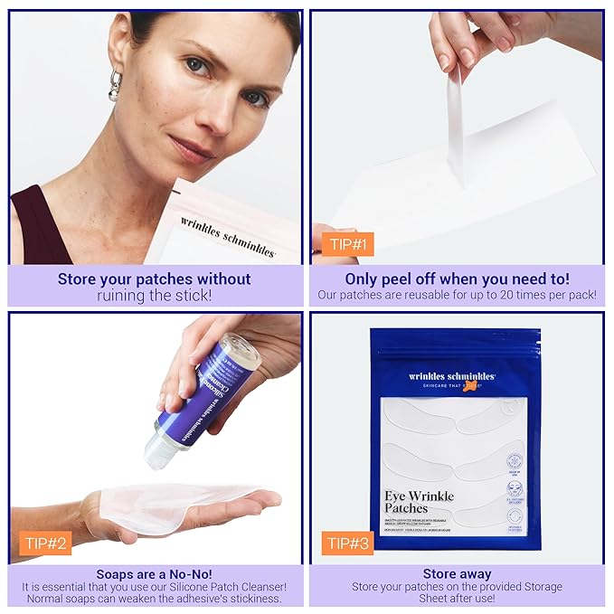 Wrinkles Schminkles Under Eye Wrinkle Starter Pack - Set of Reusable Under Eye Wrinkle Patches (3 pairs) + Silicone Patch Cleanser (2 oz) for Smoother Under Eyes & Fresh Look-VivaGrace Women