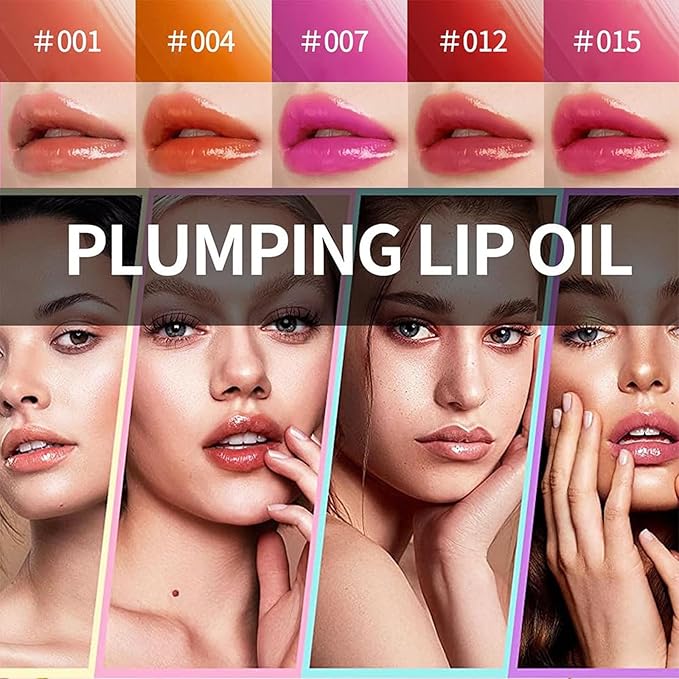 Hydrating Lip Glow Oil, Lip Oil Gloss Transparent Toot Tinted Nourishing Long Lasting Repairing Lightening Lip Lines (PINK) 0.2 OZ-VivaGrace Women