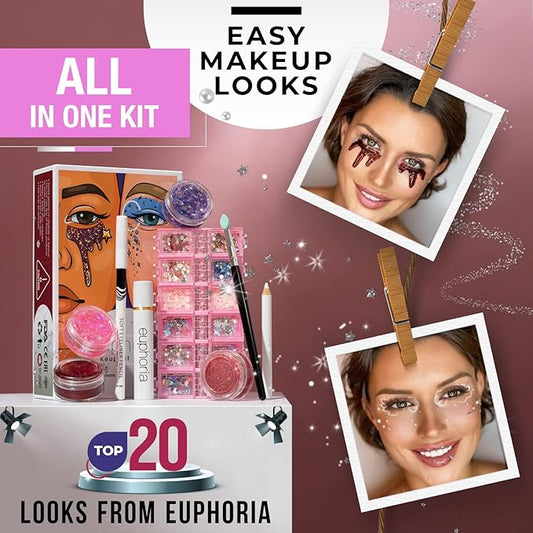 Euphoria makeup kit with glitter and gems/Professional makeup set-VivaGrace Women