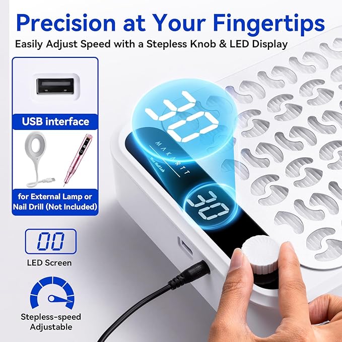 Makartt Nail Dust Collector - Professional Powerful Suction Larina Dust Collector Nail Tech LED Display, Adjustable Speed Reusable Filter, Strainer Panel for Acrylic Nail Polishing Manicure Salon Home-VivaGrace Women