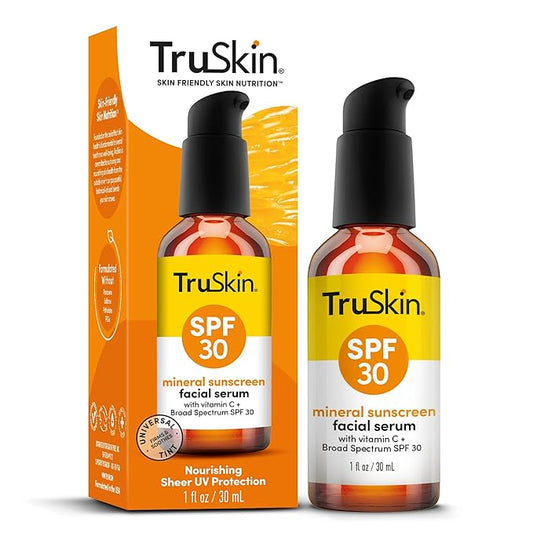 TruSkin Sunscreen Serum for Face – SPF 30 Universal Tinted Mineral Sunscreen Face Serum – Lightweight Transparent Finish – Zinc Oxide, Vitamin C, Hyaluronic Acid, Ceramides, All Skin Types, 1 fl oz-VivaGrace Women