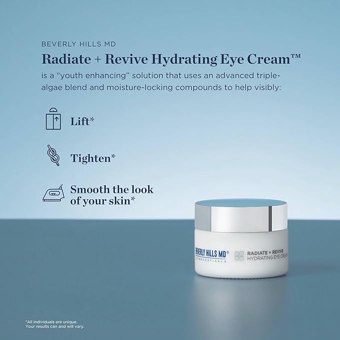 Radiate + Revive Hydrating Eye Cream- Rejuvenate Tired Eyes w/Algae to help Sagging, Hollowing, & Wrinkles- Lift Eyes, Firm Skin, Plump Complexion w/Antioxidants and Pearl Powder-VivaGrace Women