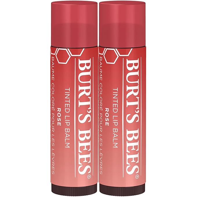 Burt's Bees Lip Tint Balm with Long Lasting 2 in 1 Duo Tinted Balm Formula, Color Infused with Deeply Hydrating Shea Butter for a Natural Looking Buildable Finish, Petal Rose (2-Pack)-VivaGrace Women