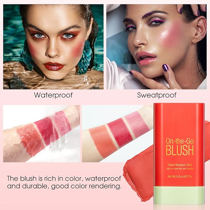 Blush Stick for Cheeks - Cream Makeup Blush Wand, Solid Moisturizer Stick for Cheeks Tint, Natural Blendable Waterproof Korean Matte Long-Lasting Smooth Blushes (#03 Coral Orange)-VivaGrace Women