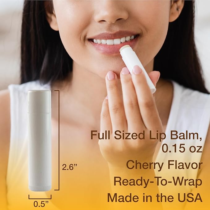 Nature's Bees - DIY Bulk Lip Balm Kit, Natural Cherry Flavor - 48 Blank Lip Balm Tubes w/ 60 Labels - Easy to Use - Customizable Templates - Beeswax, Cocoa Butter, Coconut Oil, Aloe - .15 oz (4.2g)-VivaGrace Women