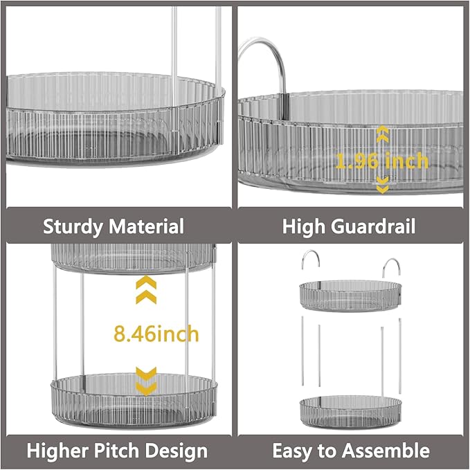 360 Rotating Makeup Organizer for Vanity,Bathroom Countertop Organizer,Spinning Perfume Organizer&Vanity Organizer(Grey-2 Tier)-VivaGrace Women