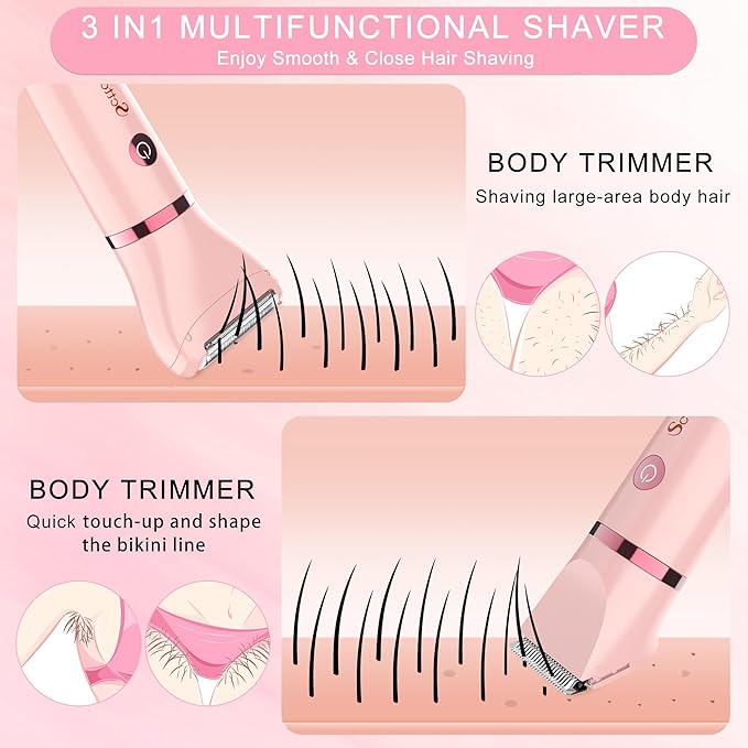 Electric Lady Shaver for Women - Painless Razor, Bikini Trimmer, Facial Hair Removal, Body Trimmer for Face, Legs, Underarm, Pubic - Wet and Dry Flawless 3 in 1-VivaGrace Women