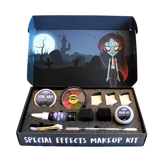 SFX Makeup Kit, Special Effects Makeup Kit with Fake Blood and Scar Wax, Makeup Sponges and Skin Spatula, Zombie Makeup Kit-VivaGrace Women