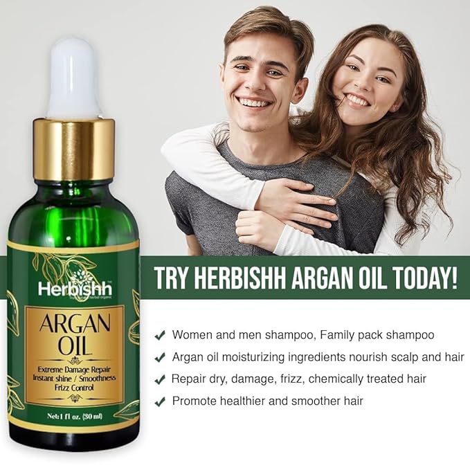 Herbishh Argan Oil & Hair Mask Combo For Deep Conditioning Treatment – Argan Oil for Hair Repair & Frizz Control (30ml) & Argan Hair Mask for Hydration (150ml), Sulfate & Paraben Free-VivaGrace Women