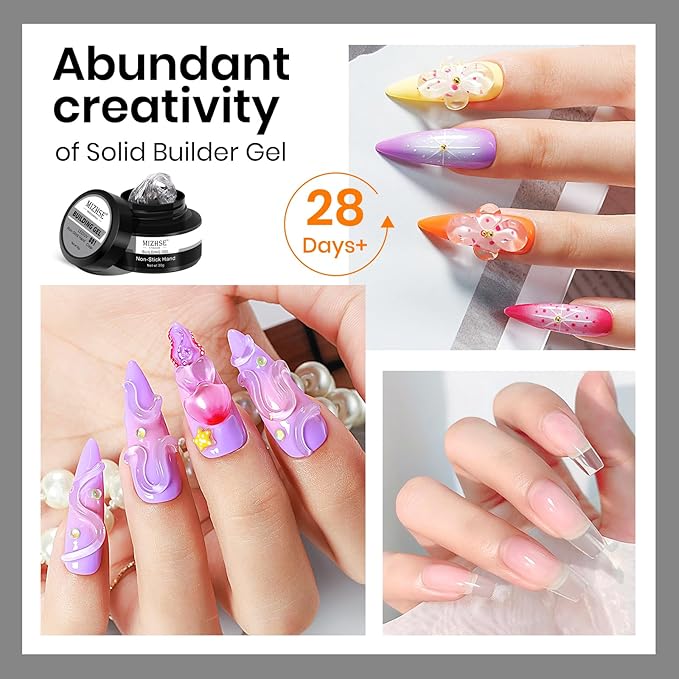 MIZHSE 30g/1oz Solid Builder Gel for Nails and 15g 3D Painting Gel, Clear Hard Gels for Nails Sculpting Nails Art Soak Off U V LED Builder Salon Home DIY Manicure-VivaGrace Women