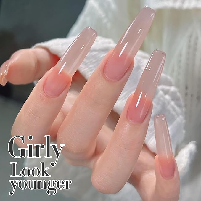Double Rhythm Translucent Gel Polish Sheer Neutral Natural Light Milky Same Color Same Bottle 15ML Jelly Nail Polish Nail Art DIY at Home (Milky Nude Purple-A1414)-VivaGrace Women