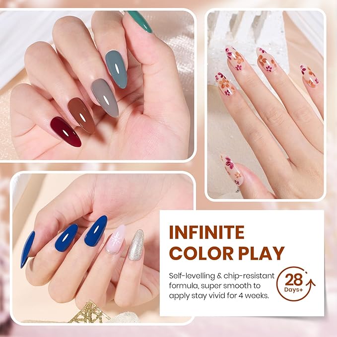 Beetles Fall Gel Nail Polish Set – 20 Colors Brown Burgundy Red Green Orange Glitter Winter Gel Polish, Soak Off UV LED Gel Polish Kit with Base Coat Glossy Matte Top Coat Manicure Gift for Women-VivaGrace Women