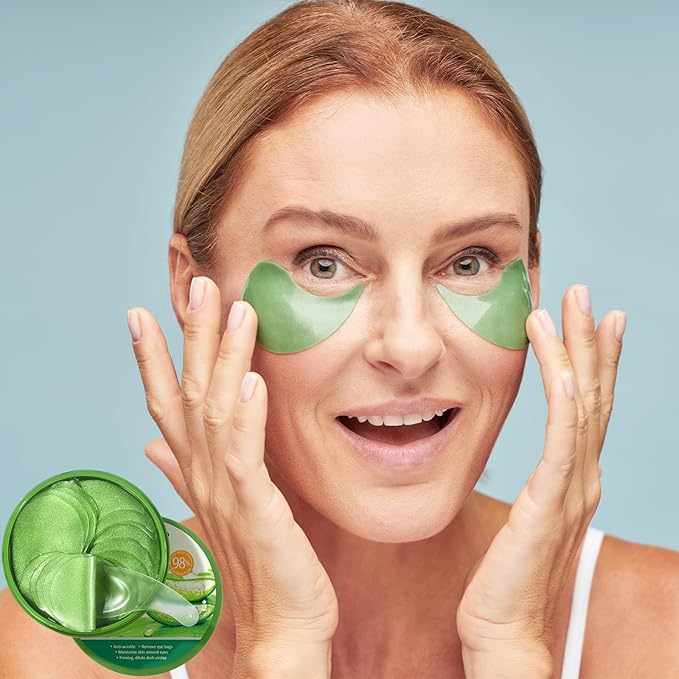 60 Pcs Under Eye Patches, Aloe Vera Eye Masks for Dark Circles & Puffiness with Collagen, Relieve Dryness, Reduce Fine Lines, Soothing Hydrating Under Eye Mask, Skin Care Eye Patches-VivaGrace Women