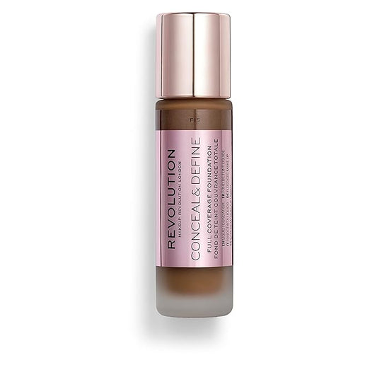 Makeup Revolution Conceal and Define Foundation, Full Coverage & Matte Finish, F15 for Dark Skin Tones, Vegan & Cruelty-Free, 0.7 Fl Oz-VivaGrace Women