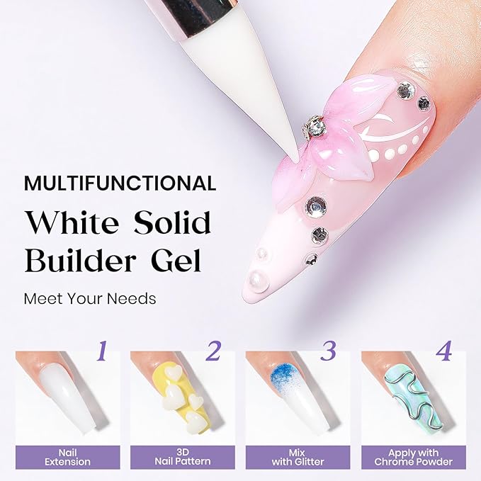MIZHSE Solid Builder Gel, Non-Sticky White Sculpting Gel for Nails, 3D Nail Art Building Carving Modeling Hard Nail Extension Soak Off U V/LED Salon Home DIY 15g/0.5oz-VivaGrace Women