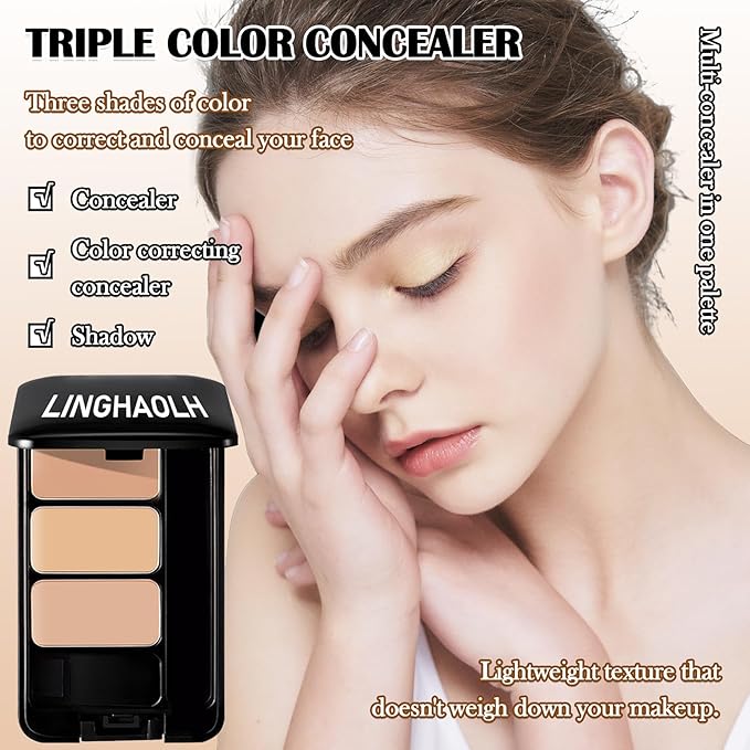 3 Colors Corrector Palette,Full Coverage Cream Concealer Liquid Foundation with Brush,Waterproof Color Correcting Concealer Long Lasting Foundation Contour Makeup Palette for Women-VivaGrace Women
