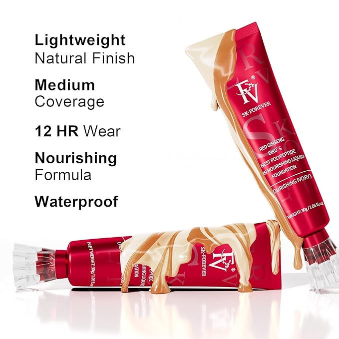 FV 2 Pack Hydrating Liquid Foundation Makeup, Waterproof & Lightweight, Natural Finish with Medium Coverage, Ideal for Dry and Normal Skin (Nourishing Ivory)-VivaGrace Women