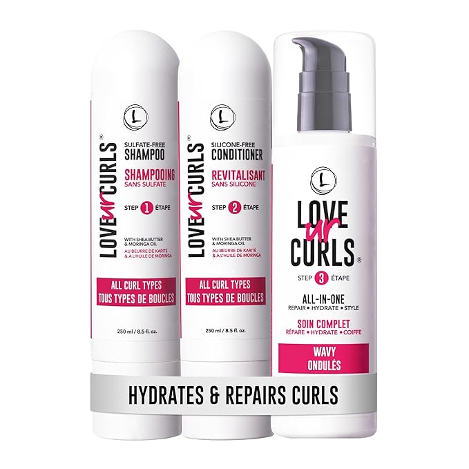 Love Ur Curls - Shampoo & Conditioner Set with All in One Curl Cream Styler for Wavy Hair, 3 Step System for Repair and Moisturizing-VivaGrace Women