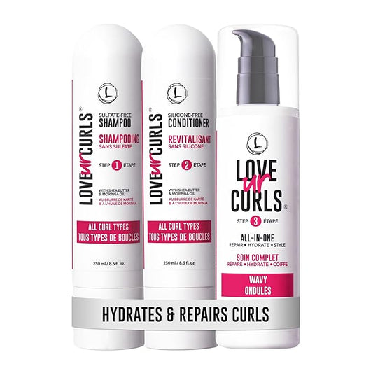 Love Ur Curls - Shampoo & Conditioner Set with All in One Curl Cream Styler for Wavy Hair, 3 Step System for Repair and Moisturizing-VivaGrace Women
