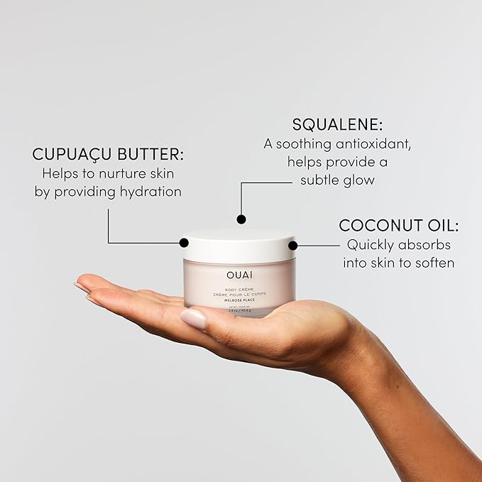 OUAI Body Cream Travel Size, Melrose Place - Hydrating Whipped Body Cream with Cupuaçu Butter, Coconut Oil & Squalane - Softens Skin and Delivers Healthy-Looking Glow - Sulfate Free Skin Care (3.4 Oz)-VivaGrace Women
