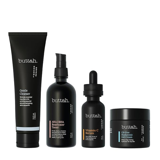 Buttah Skin Supreme Kit for Melanin Rich Skin | Oil-Free Hyaluronic Gel Cream 2 oz | Vitamin C Serum 1 oz | Cleanser 3.4 oz | Rosewater Toner 3.4 oz | Black Owned Skincare-VivaGrace Women