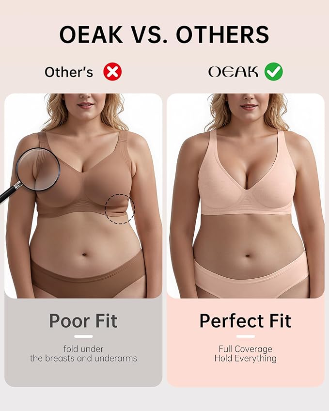 OEAK Womens Deep V Bras Wireless Comfortable Bra Supportive No Underwire Bras Tshirt Push Up Bralettes Plunge Seamless Bra-VivaGrace Women