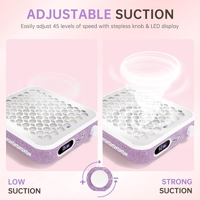 Nail Dust Collector, Rechargeable Dust Collector Nail Tech, Powerful Vacuum Fan Vent Dust Collector Extractor Dust Suction Machine for Acrylic Nails Polishing, Nail Salon&Home,Purple-VivaGrace Women