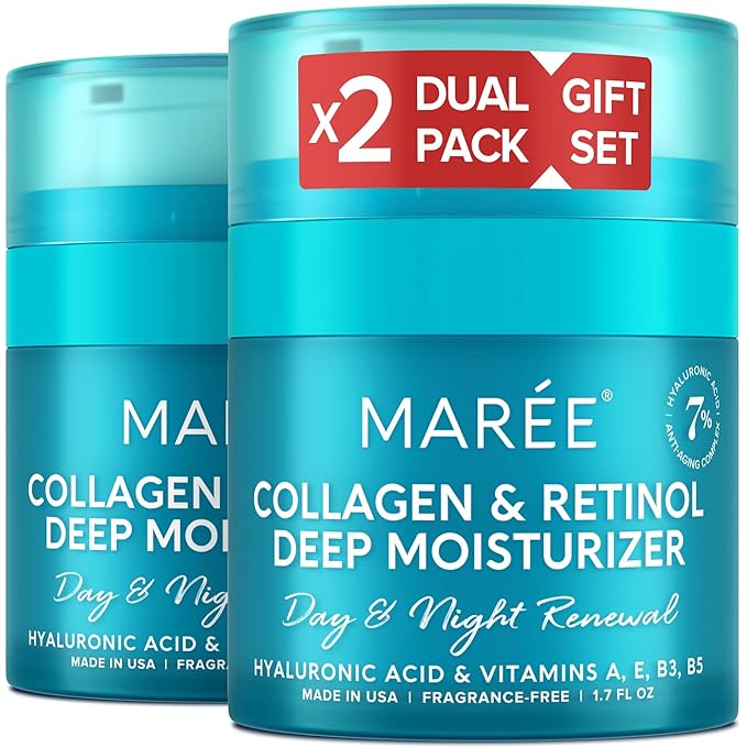 MAREE Face Moisturizer Collagen Cream for Face Gift Set 2 Pack - Hyaluronic Acid & Retinol - Anti-Aging Wrinkle Creams - Crema Para La Cara-VivaGrace Women