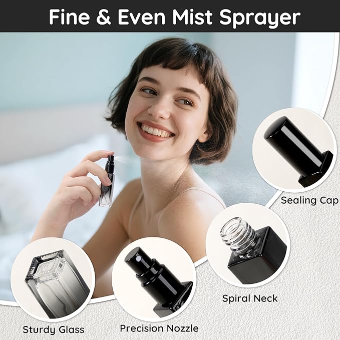 Segbeauty 0.34oz Perfume Atomizer, 10 Pack Glass Mini Travel Perfume Bottle Refillable, 10ml Empty Travel Size Bottles for Cologne Fragrance, Cologne Sprayer with Transfer Tools Set for Refill-VivaGrace Women