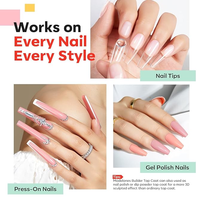 modelones Nail Builder Gel Top Coat, 2-in-One Clear Builder for Nails, LED Lamp Cured Top Coat Strengthener Glue Gel Polish in a Bottle for DIY Home Salon Gifts, 15ML-VivaGrace Women