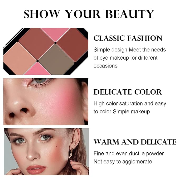 12 Colors Blush Palette,Highlighter Blush Powder Makeup,Long-Wearing,Smudge Proof,Natural-Looking,Blendable Cruelty-Free Matte Finish,Contour and Highlight Blush Palette Face Cosmetics Makeup-VivaGrace Women