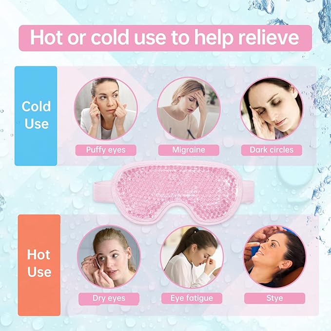 Ice Face Mask Reusable and Cold Gel Eye Mask for Puffiness/Dark Circles/Eye Bags/Dry Eyes/Headaches/Migraines/Stress Relief,Ice Pack for Eyes & Face (Pink)-VivaGrace Women