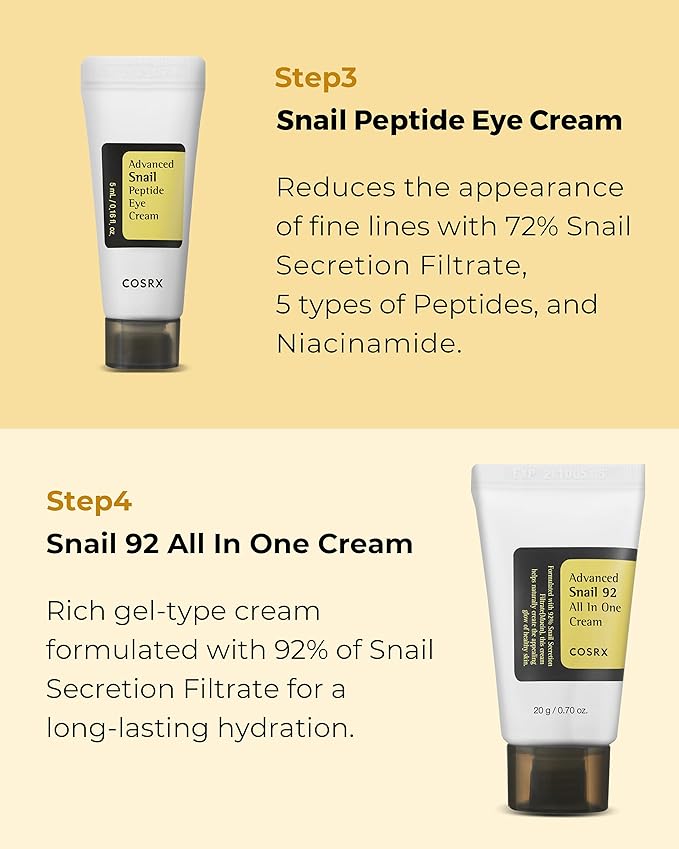 COSRX All About Snail Korean Skincare | TSA Approved Travel Size, Gift Set with Face Gel Cleanser, Essence, Cream & Eye-cream, Repairing, Recovering, Rejuvenating Kit with Snail Mucin, Korean Skincare-VivaGrace Women