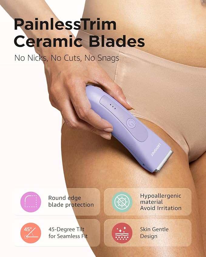 Bikini Trimmer for Women, Pubic Hair Trimmer Shaver for Women -Waterproof Hair Shaver Razors, LADYSPOT™ Shaving Sets,with 3 Guards,Replaceable Hypoallergenic Ceramic Blade,Wet/Dry(Purple)-VivaGrace Women