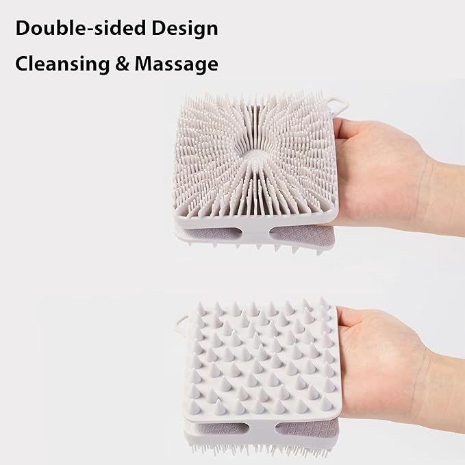 2 PC Silicone Exfoliating Body Scrubber, Silicone Body Shampoo Brush, Soft Silicone Loofah for Sensitive Skin, Shower Silicone Hair Scalp Massager, Easy to Clean, Lather Well(Gray&Pink)-VivaGrace Women