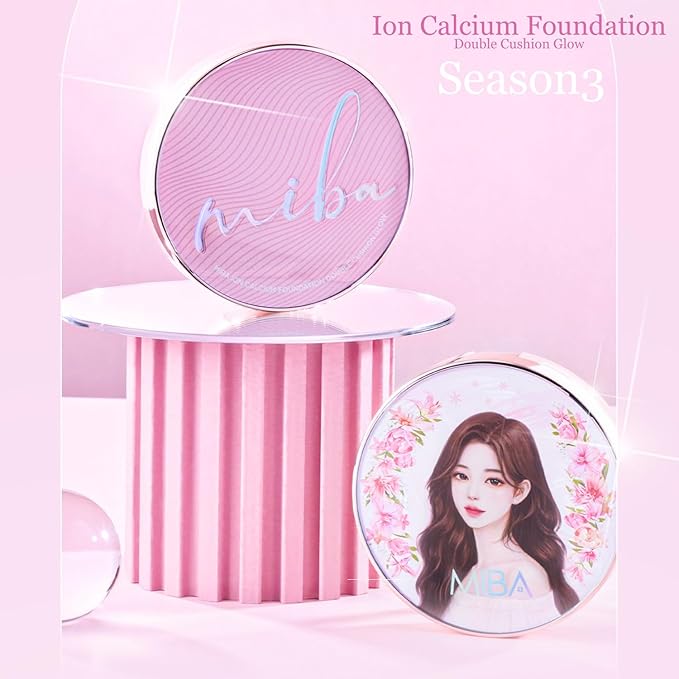 MIBA Ion Calcium Foundation Double Cushion Glow 25 g / 0.88 oz Big Cushion SEASON 3. Long Lasting Cover Effect. Moisture glow. Skin tightening relief. Smooth adhesion. (#23 Rosy Beige Refill)-VivaGrace Women