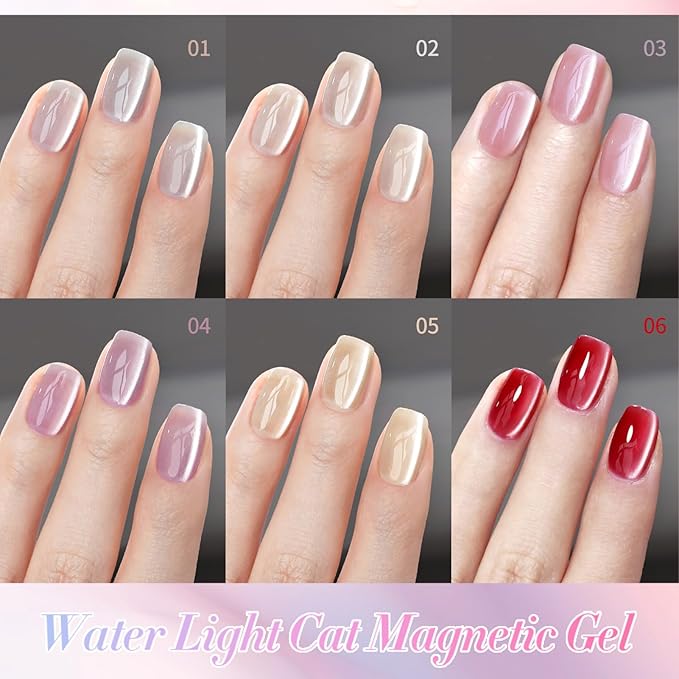 Born Pretty Magnetic Gel Nail Polish Water Light Cat Magnetic Eye Jelly Pink Glass Crystal Gel Polish Glitter Shimmer Auroras Nail Polish LED Nail Art Manicure Kit 6PCS-VivaGrace Women