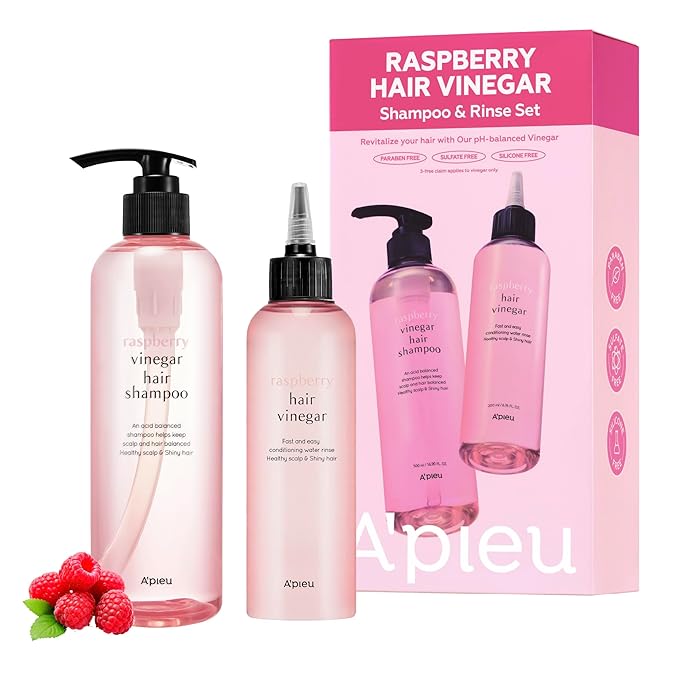 A’PIEU Raspberry Vinegar Hair Care Set – Shampoo (16.9 fl oz) + Hair Vinegar Rinse (6.76 fl oz) | Clarifying & pH Balancing Scalp Treatment, Removes Buildup, Soothes & Refreshes, Korean Hair Care-VivaGrace Women