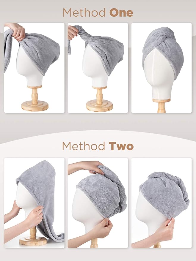 Hicober Microfiber Hair Towel, 3 Packs Hair Turbans for Wet Hair, Drying Hair Wrap Towels for Curly Hair Women Anti Frizz(Purple, Blue, Grey)-VivaGrace Women
