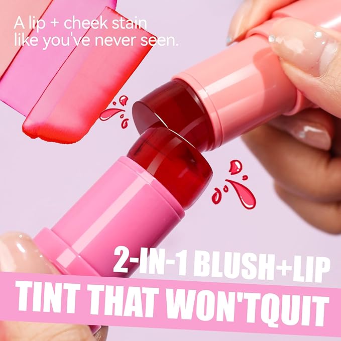 2 Pcs Milk Jelly Blush, Milk Cooling Water Jelly Tint, Vivid Color Water Jelly Tint Milk Blush, Sheer Eye Lip & Cheek Stick Stain, Long Wearing, Watercolor Finish Lip Gloss for Women, 03&04-VivaGrace Women