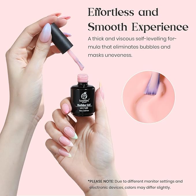 Beetles Builder Gel 15ML, 7 in 1 Builder Strengthener Gel Translucent Pink Nude Gel Nail Extension Brush in Bottle UV Gel Nail Polish, No Slip Solution Need Base Gel Needed-VivaGrace Women